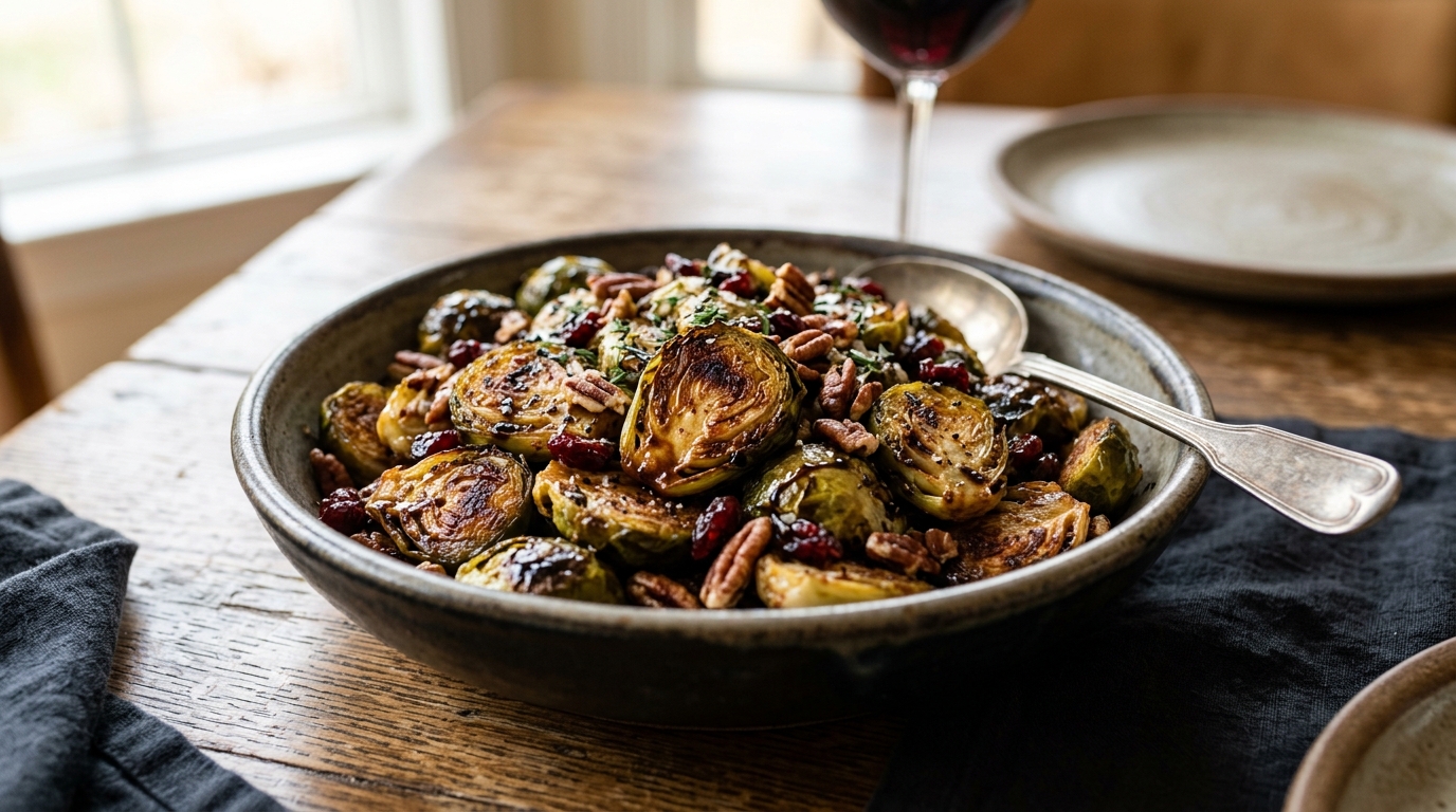 Finished cinnamon and clove roasted brussels sprouts served