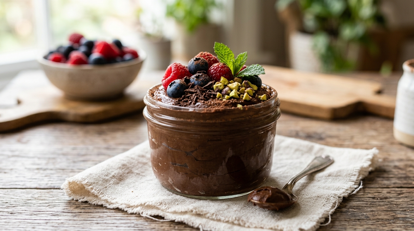 Finished healthy chocolate avocado mousse served