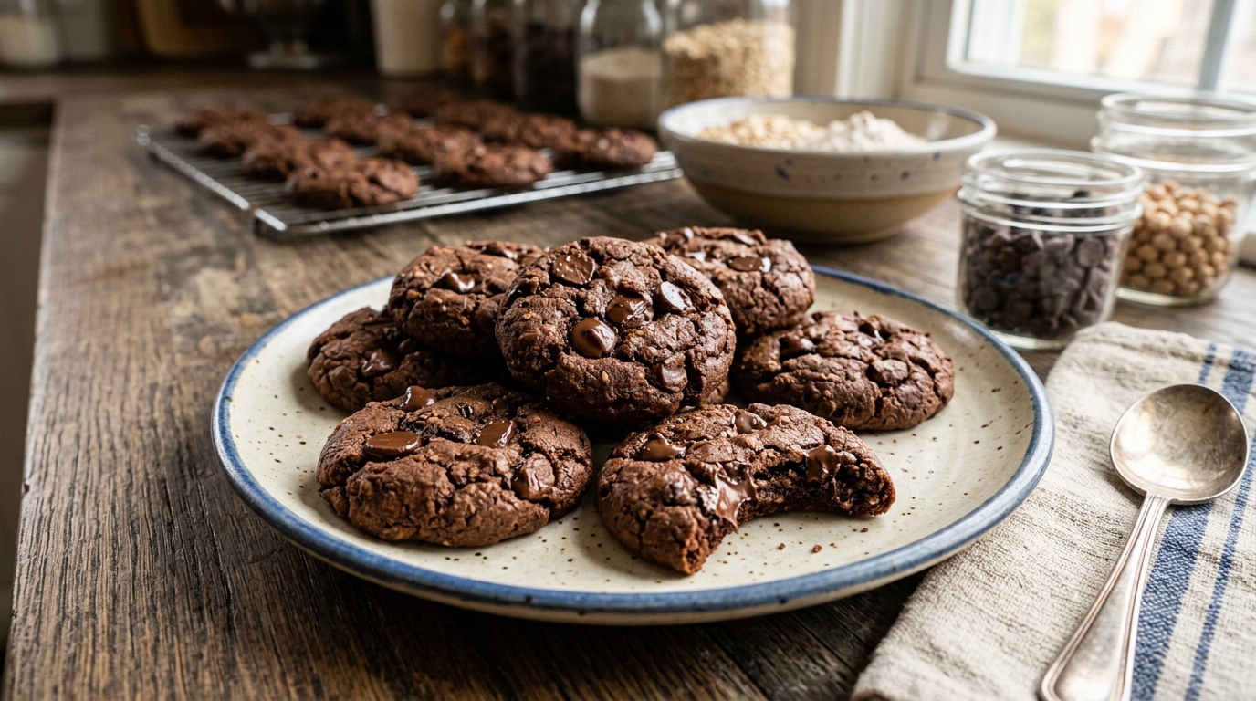 Finished protein-packed chocolate chickpea cookies served