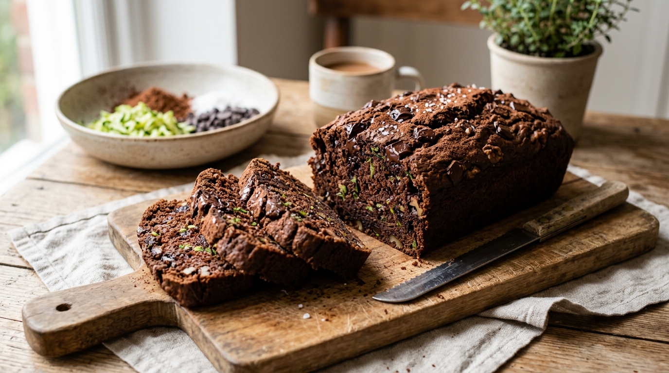 Finished healthy chocolate zucchini bread served