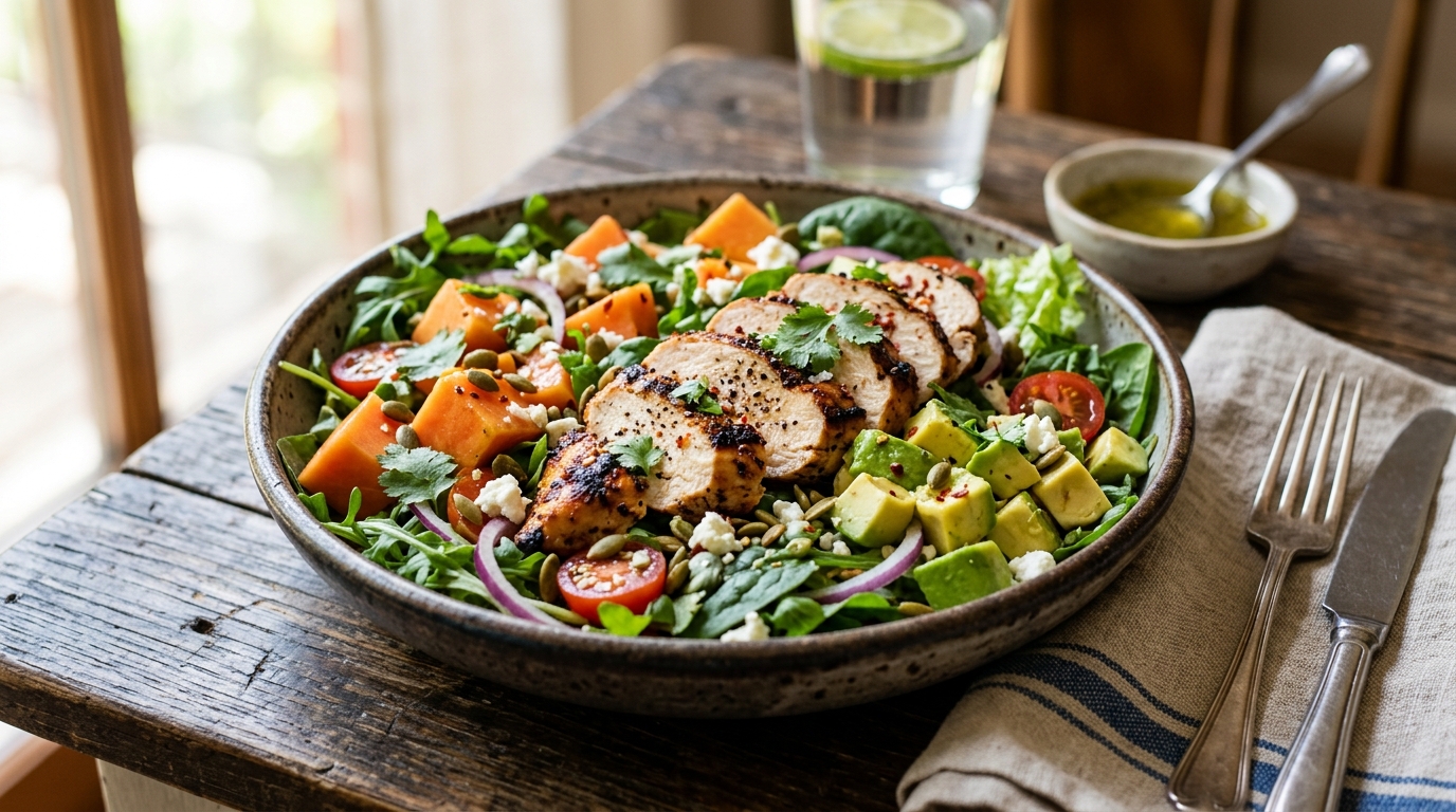 Finished papaya and avocado chicken salad served
