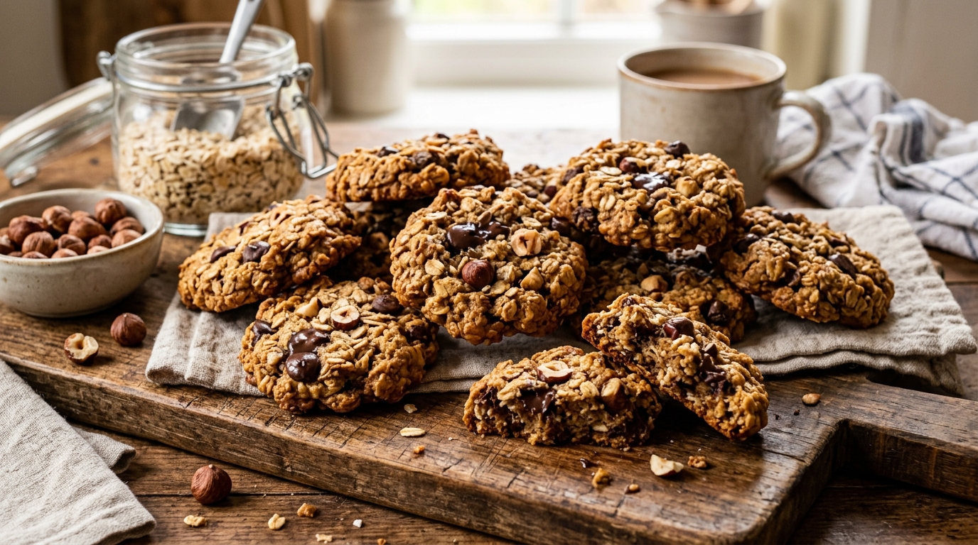 Finished hazelnut and oatmeal protein cookies served