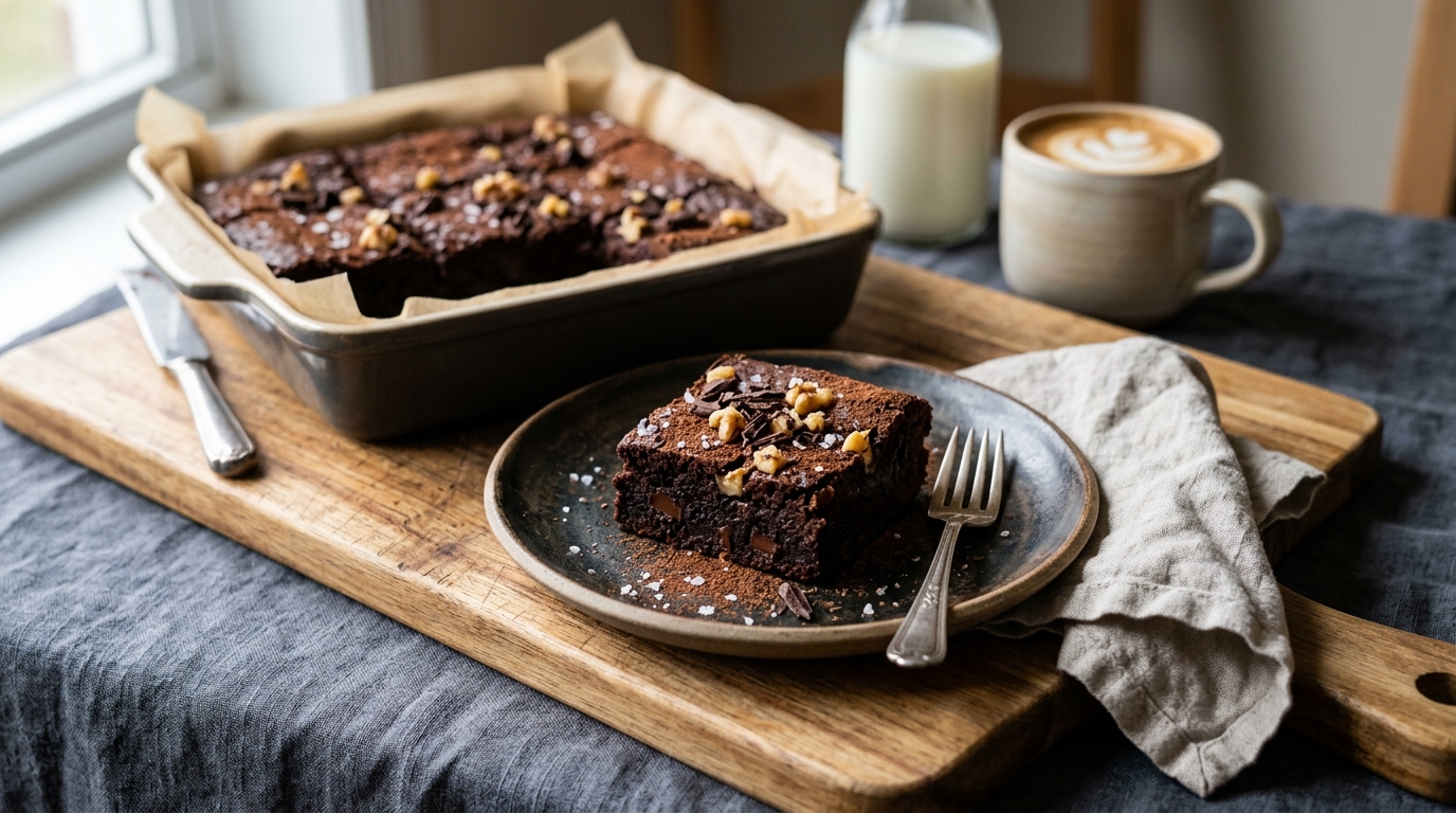 Finished dark chocolate avocado brownies served