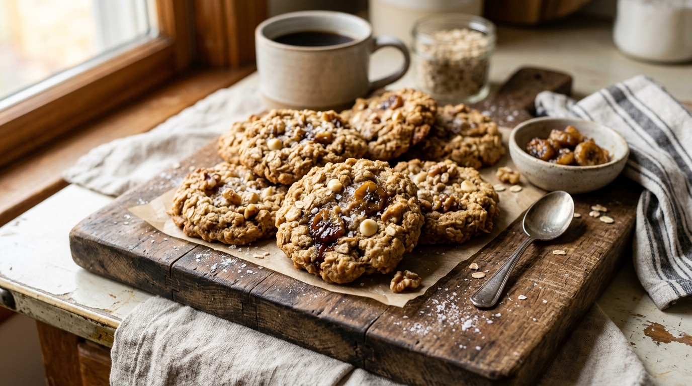 Finished caramelized banana oatmeal cookies served