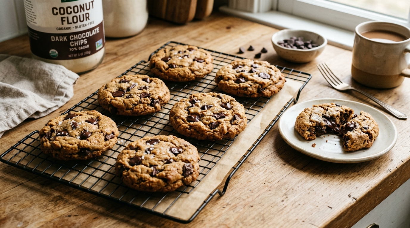 Finished coconut flour chocolate chip cookies served