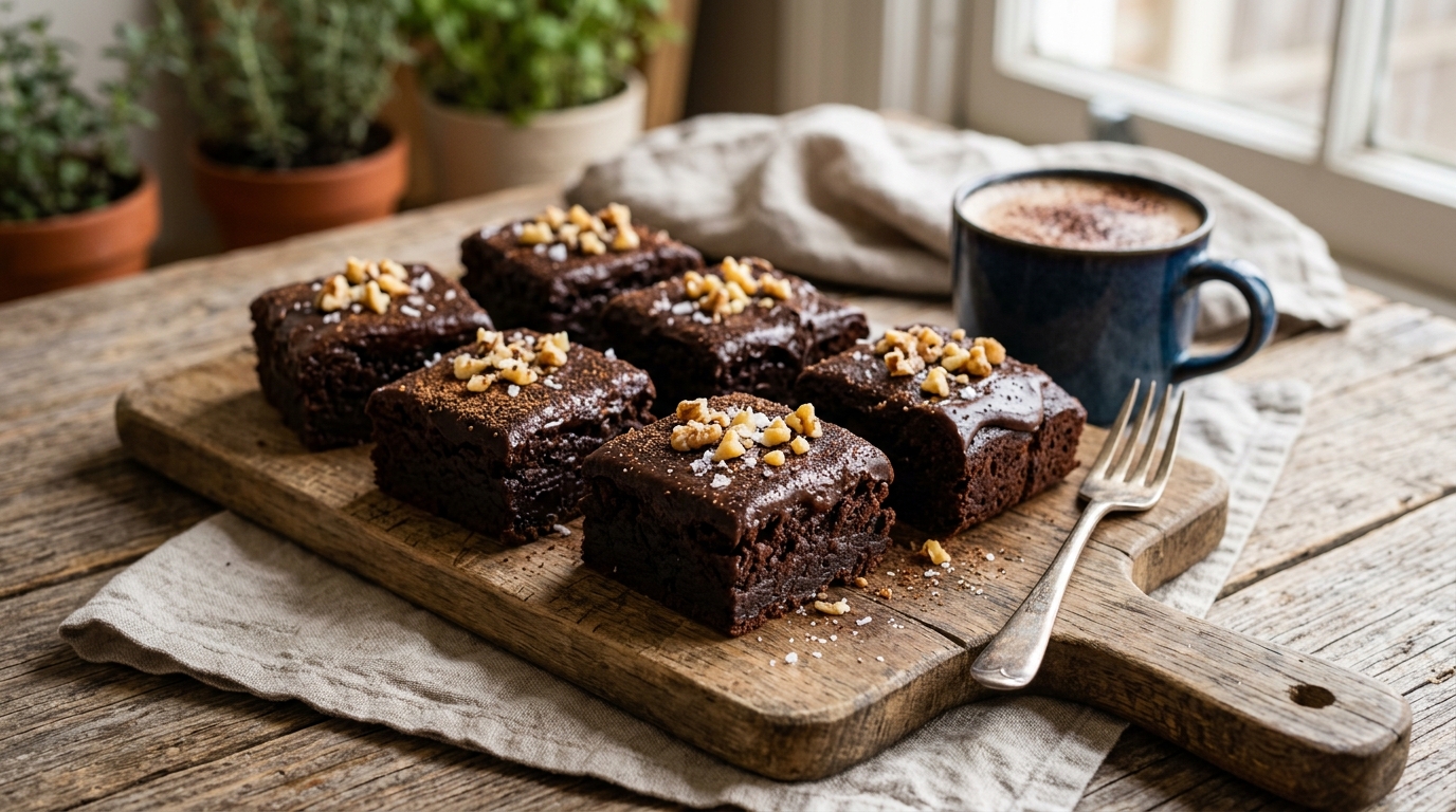 Finished mocha black bean brownies served