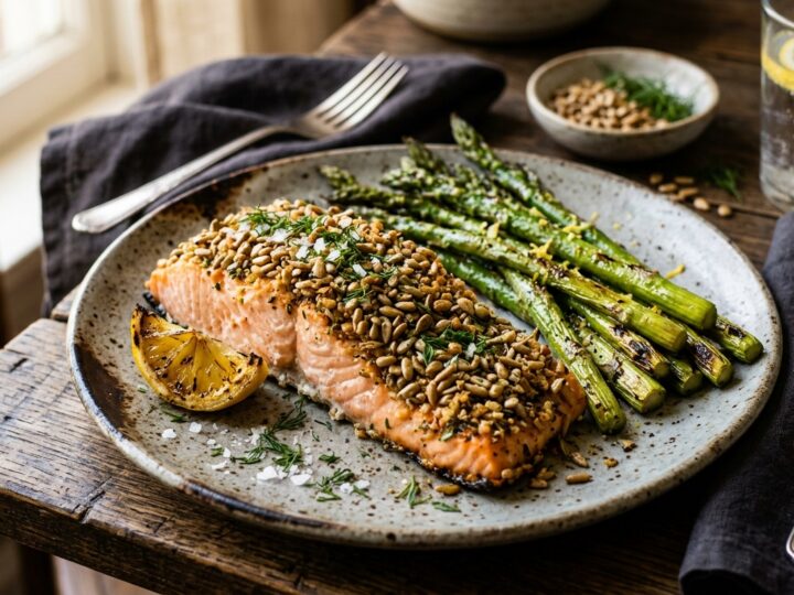 Sunflower Seed Crusted Salmon with Roasted Asparagus - main hero image
