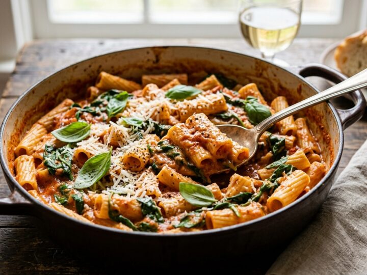 One-Pot Creamy Tomato Basil Pasta with Spinach - main hero image