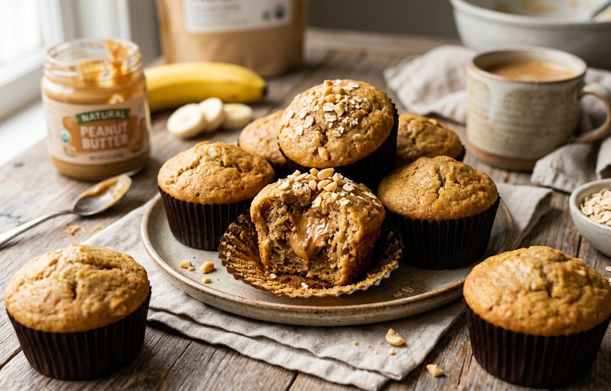 Banana Peanut Butter Protein Muffins - main hero image