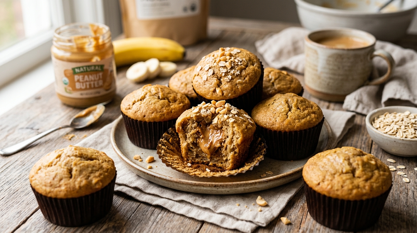 Banana Peanut Butter Protein Muffins - main hero image