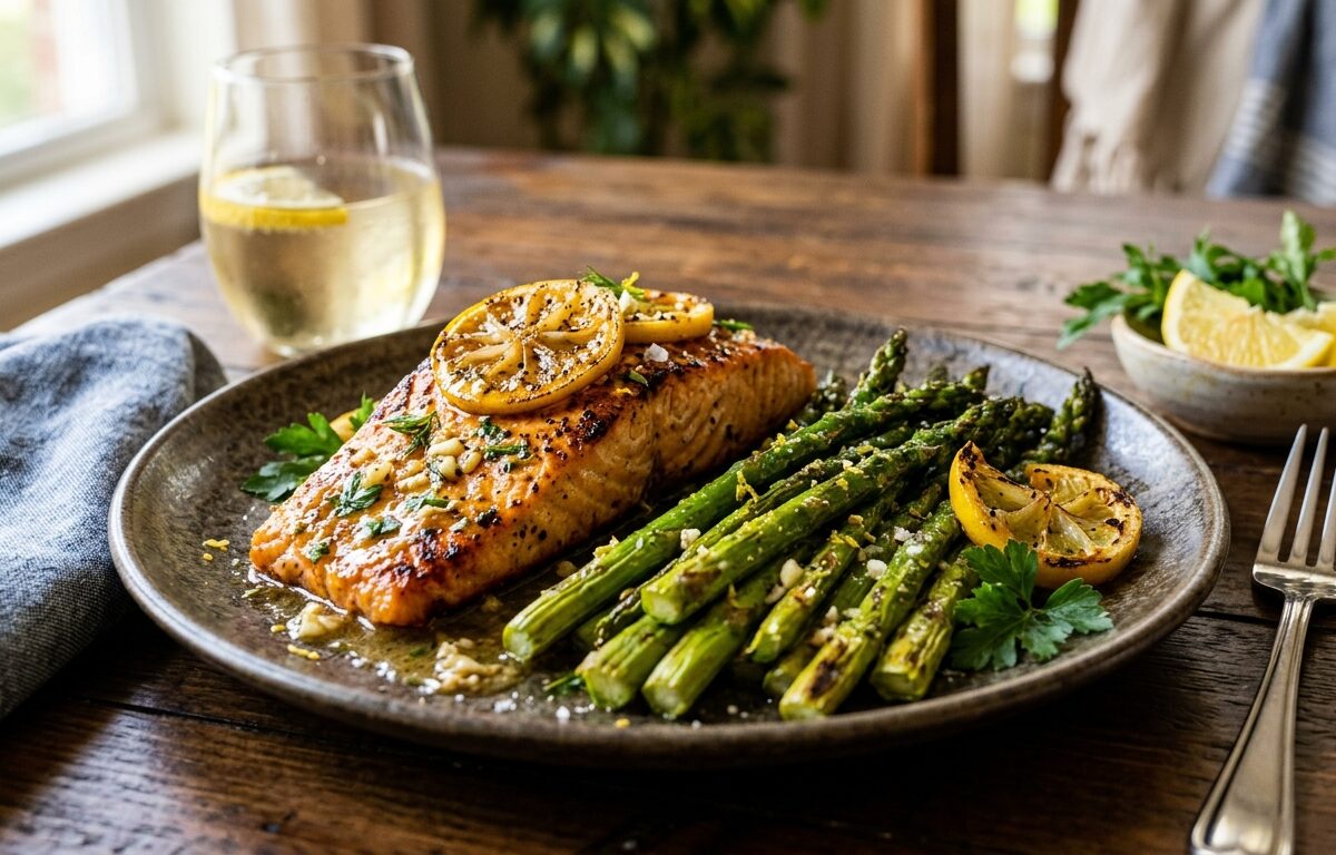 Lemon Garlic Salmon with Roasted Asparagus - main hero image