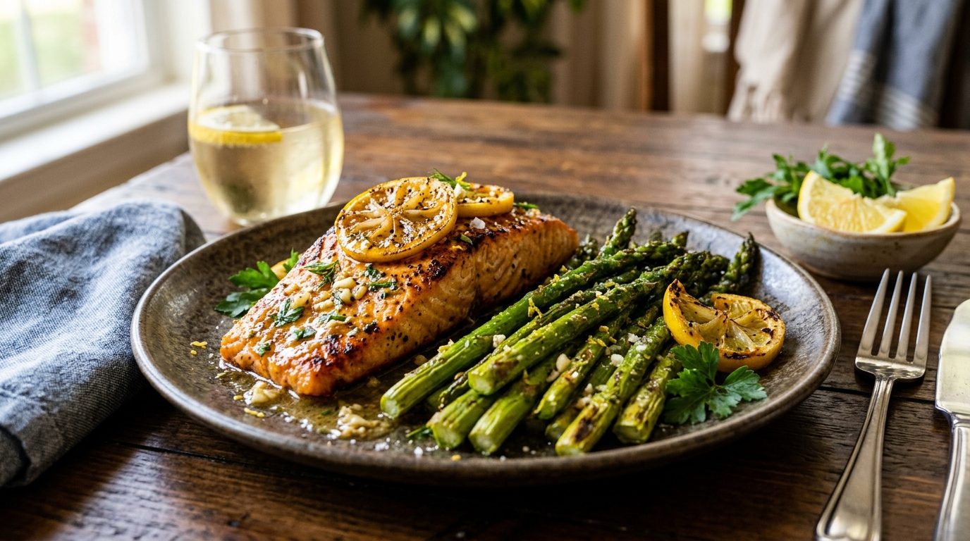 Lemon Garlic Salmon with Roasted Asparagus - main hero image