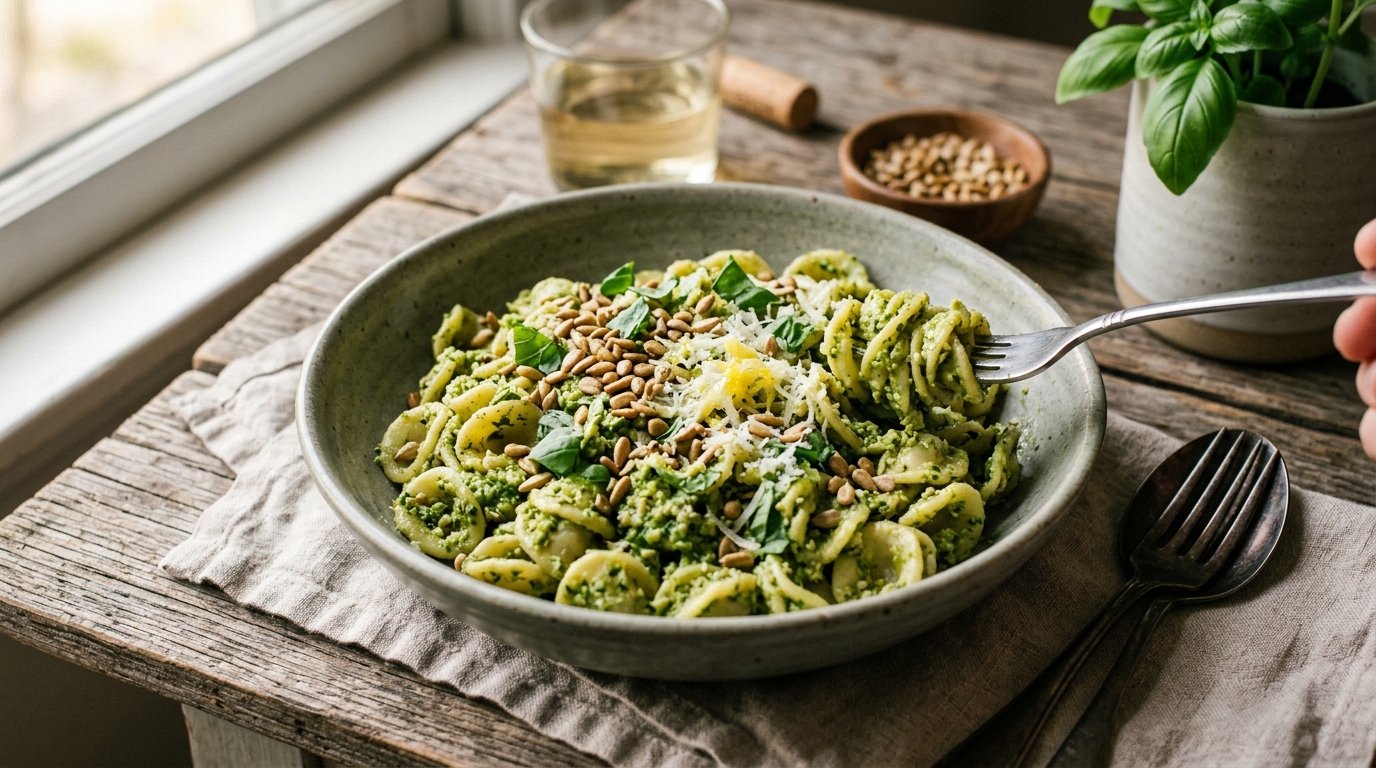 Sunflower Seed Pesto Pasta - main hero image