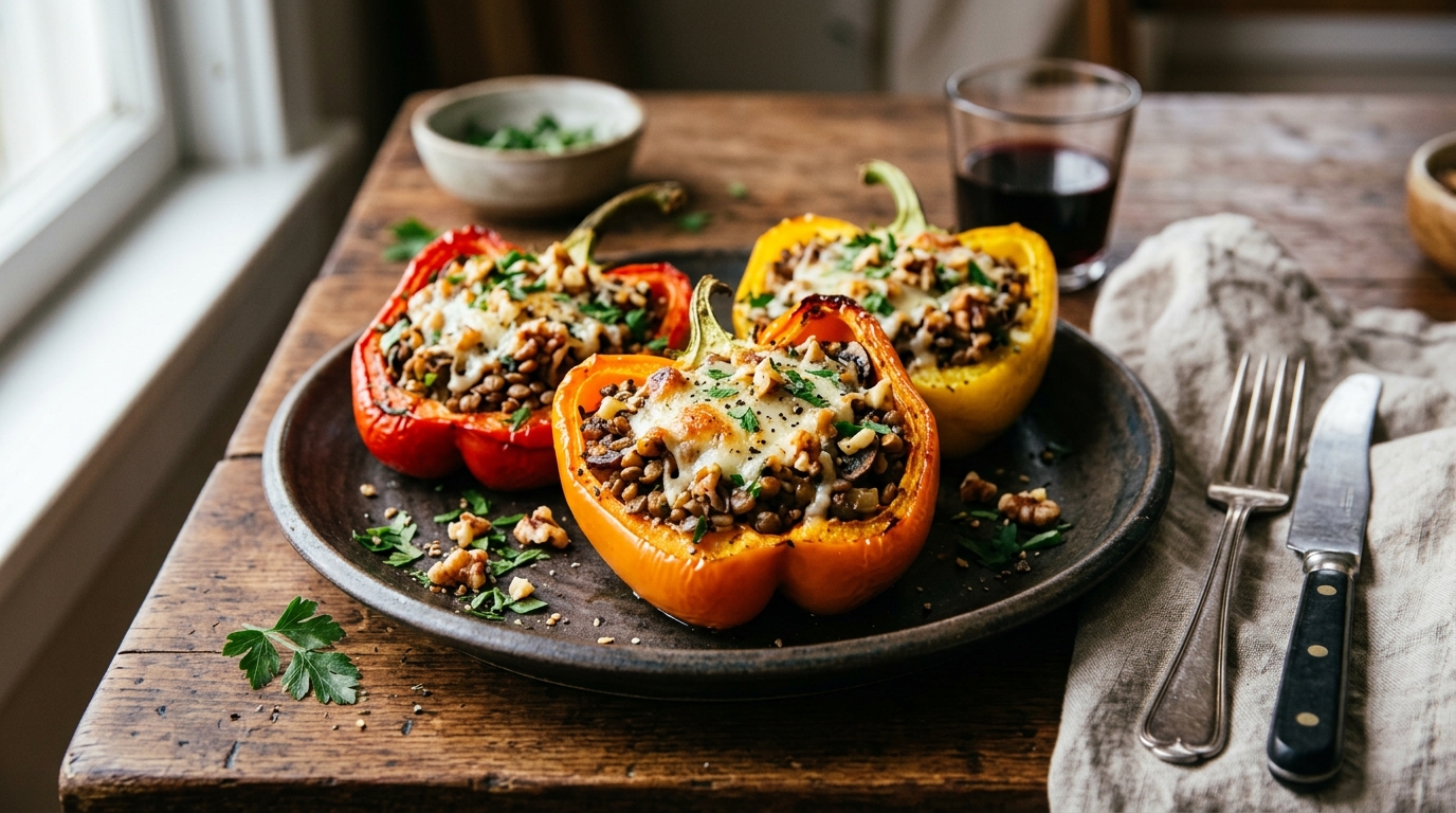 Walnut and Lentil Stuffed Peppers - main hero image