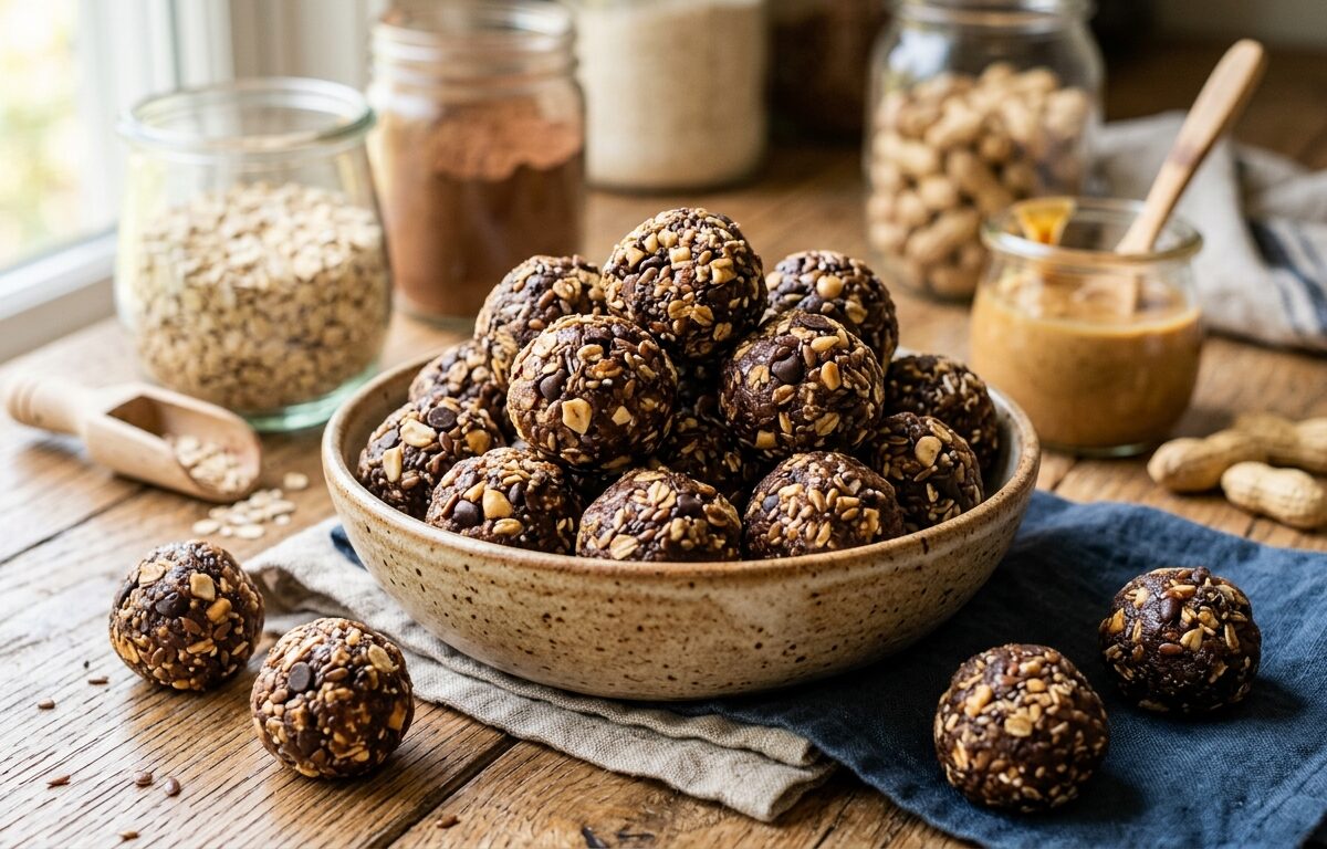 Healthy Chocolate Peanut Butter Energy Balls - main hero image
