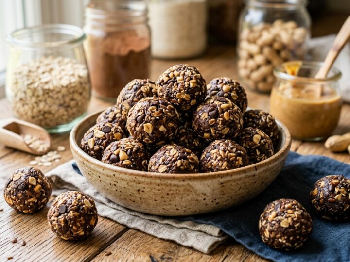 Healthy Chocolate Peanut Butter Energy Balls - main hero image