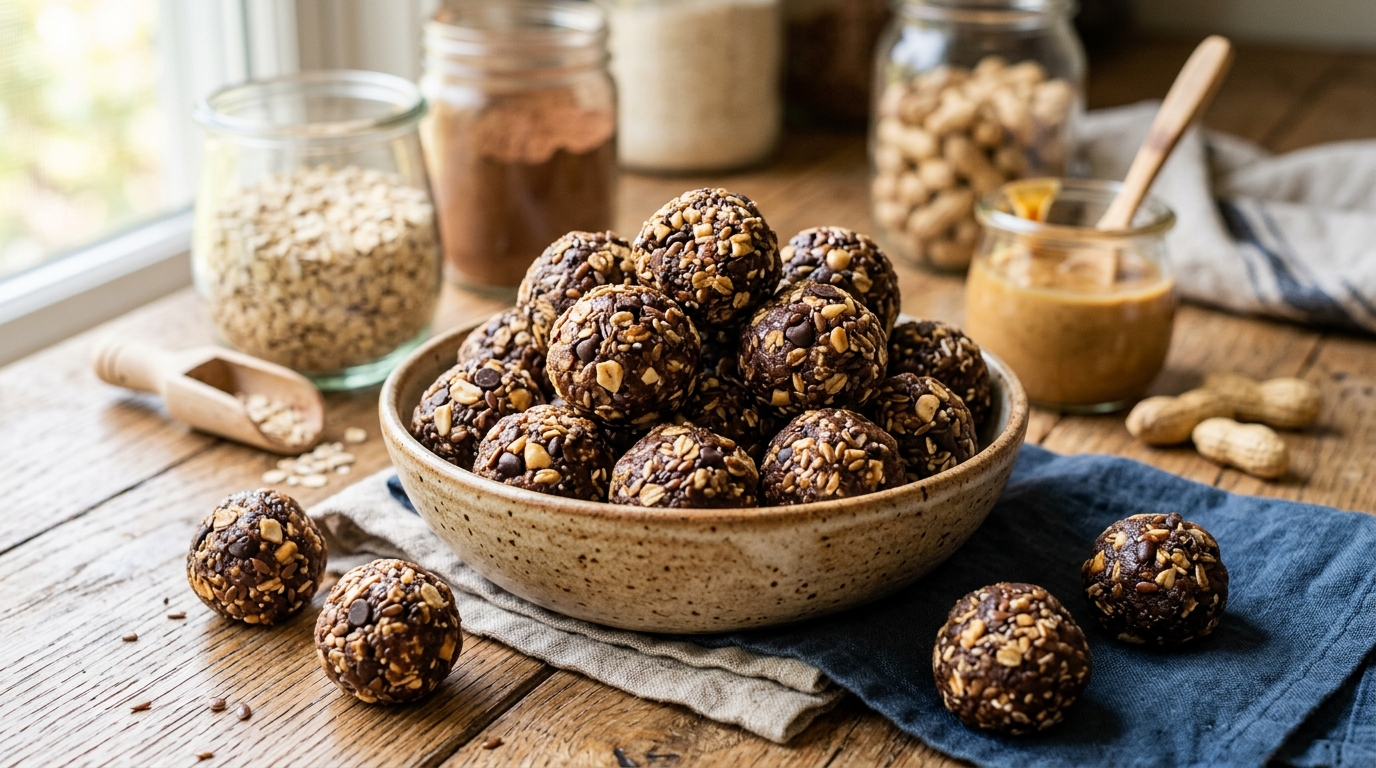 Healthy Chocolate Peanut Butter Energy Balls - main hero image