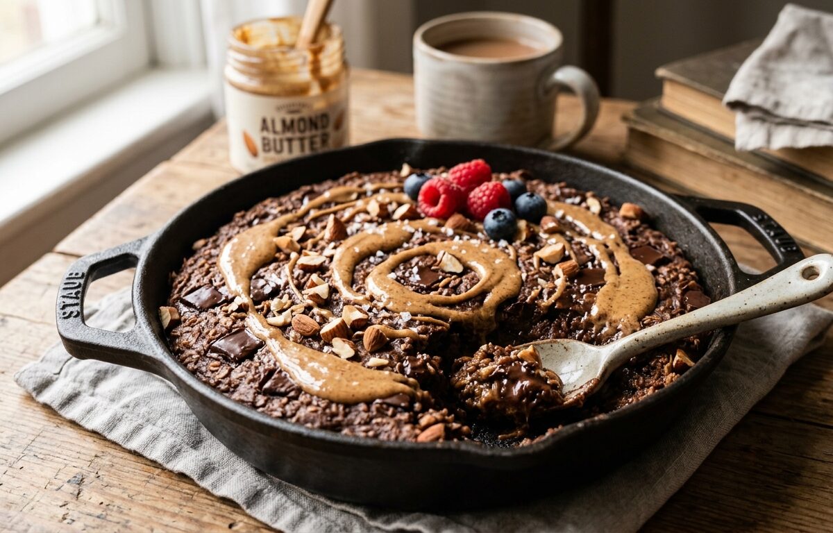 Baked Chocolate Oatmeal with Almond Butter - main hero image