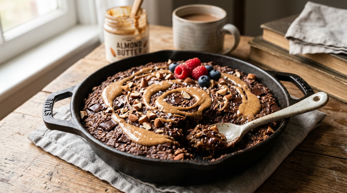 Baked Chocolate Oatmeal with Almond Butter - main hero image