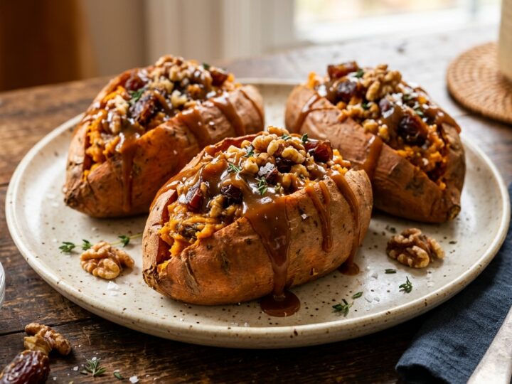 Caramel Date and Walnut Stuffed Sweet Potatoes - main hero image