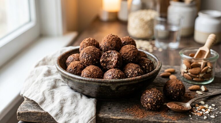 Cocoa-Dusted Almond Protein Balls - main hero image