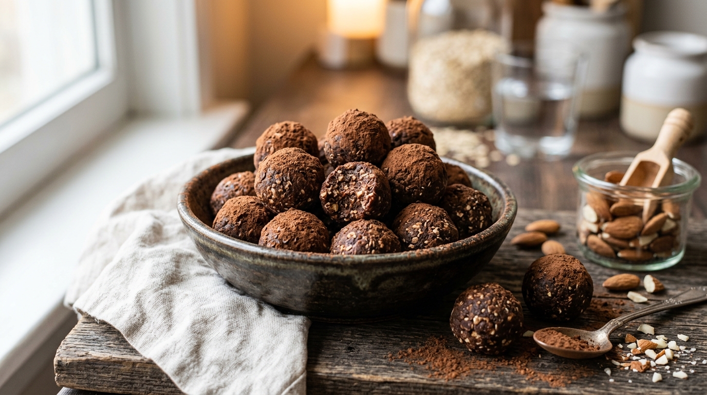 Cocoa-Dusted Almond Protein Balls - main hero image