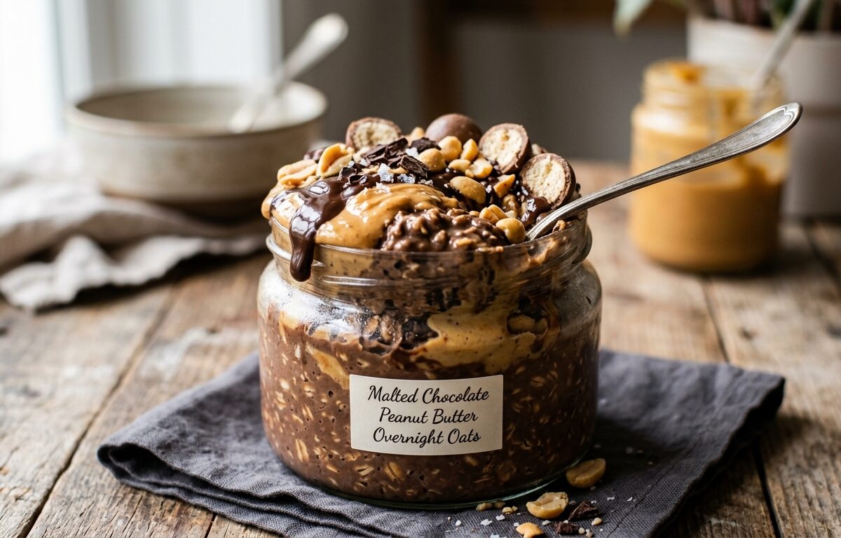 Malted Chocolate Peanut Butter Overnight Oats - main hero image
