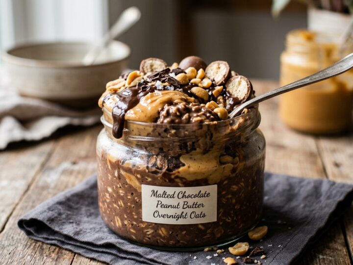 Malted Chocolate Peanut Butter Overnight Oats - main hero image