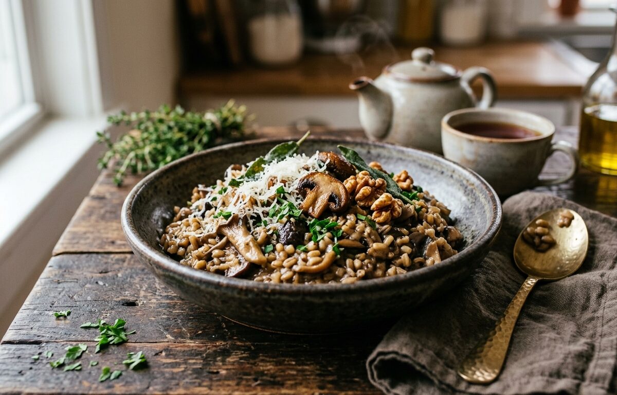 Tea-Infused Mushroom and Barley Risotto - main hero image