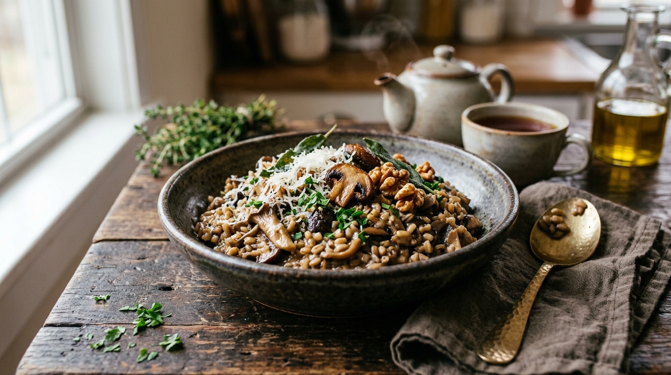 Tea-Infused Mushroom and Barley Risotto - main hero image