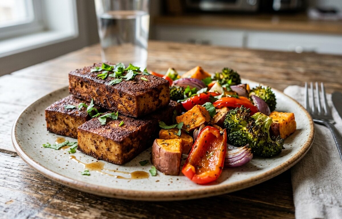 Cocoa-Crusted Tofu with Roasted Vegetables - main hero image