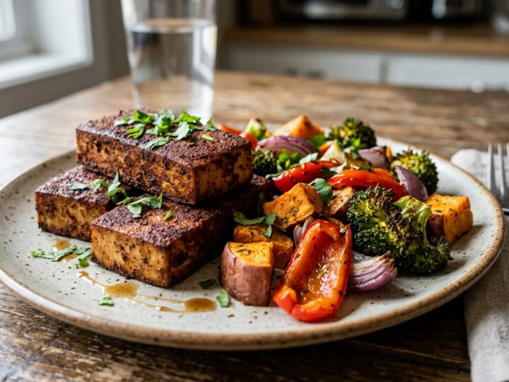 Cocoa-Crusted Tofu with Roasted Vegetables - main hero image