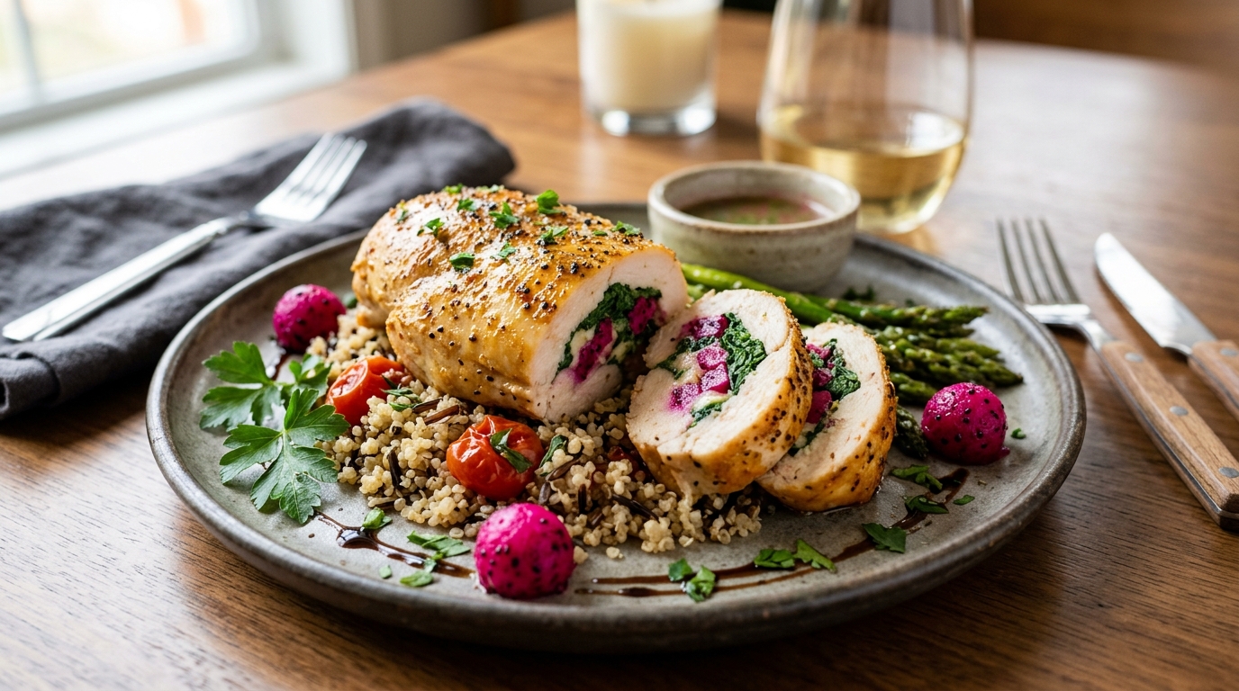 Dragon Fruit and Spinach Stuffed Chicken Breast - main hero image
