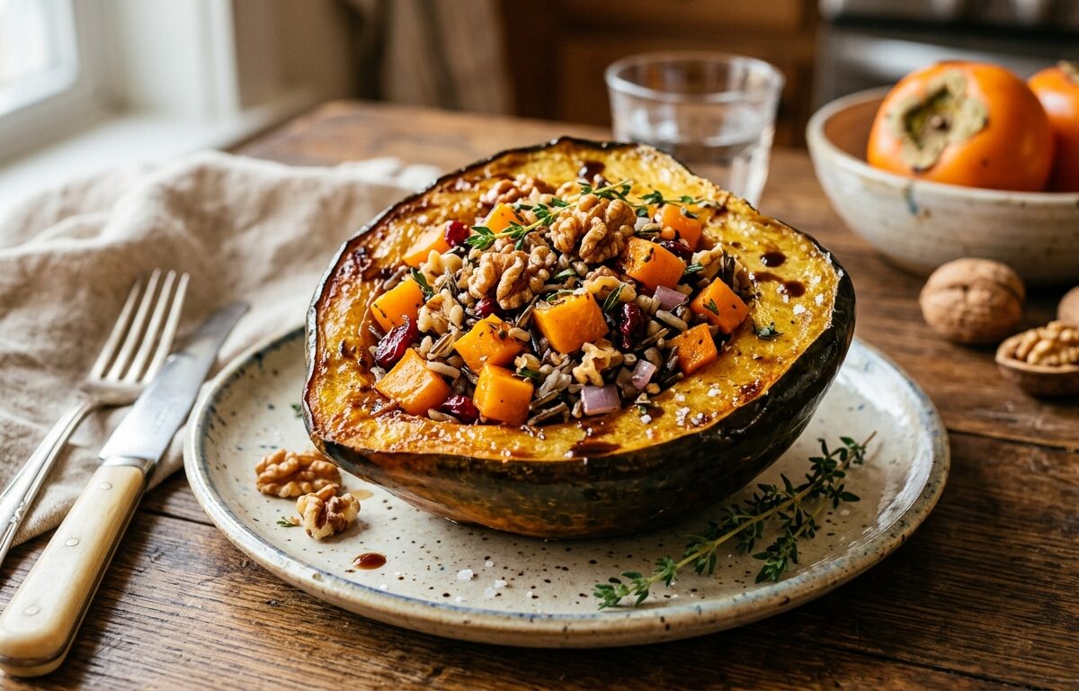 Persimmon and Walnut Stuffed Acorn Squash - main hero image