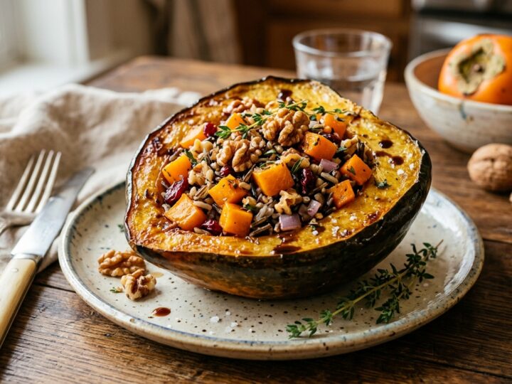 Persimmon and Walnut Stuffed Acorn Squash - main hero image