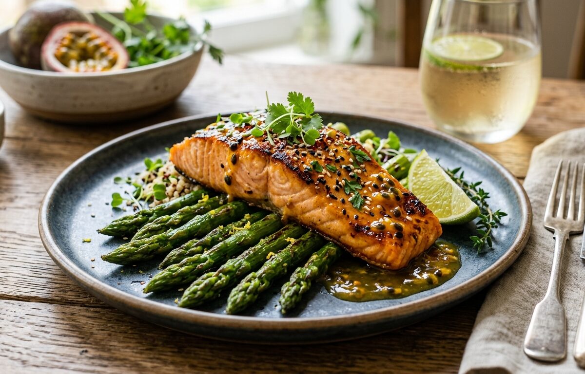 Passion Fruit Glazed Salmon with Asparagus - main hero image