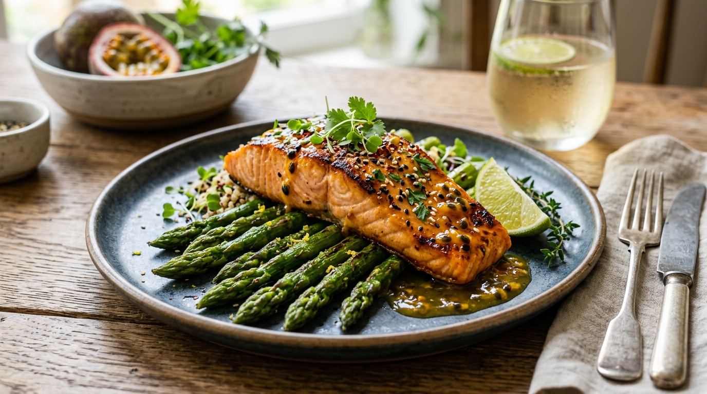 Passion Fruit Glazed Salmon with Asparagus - main hero image