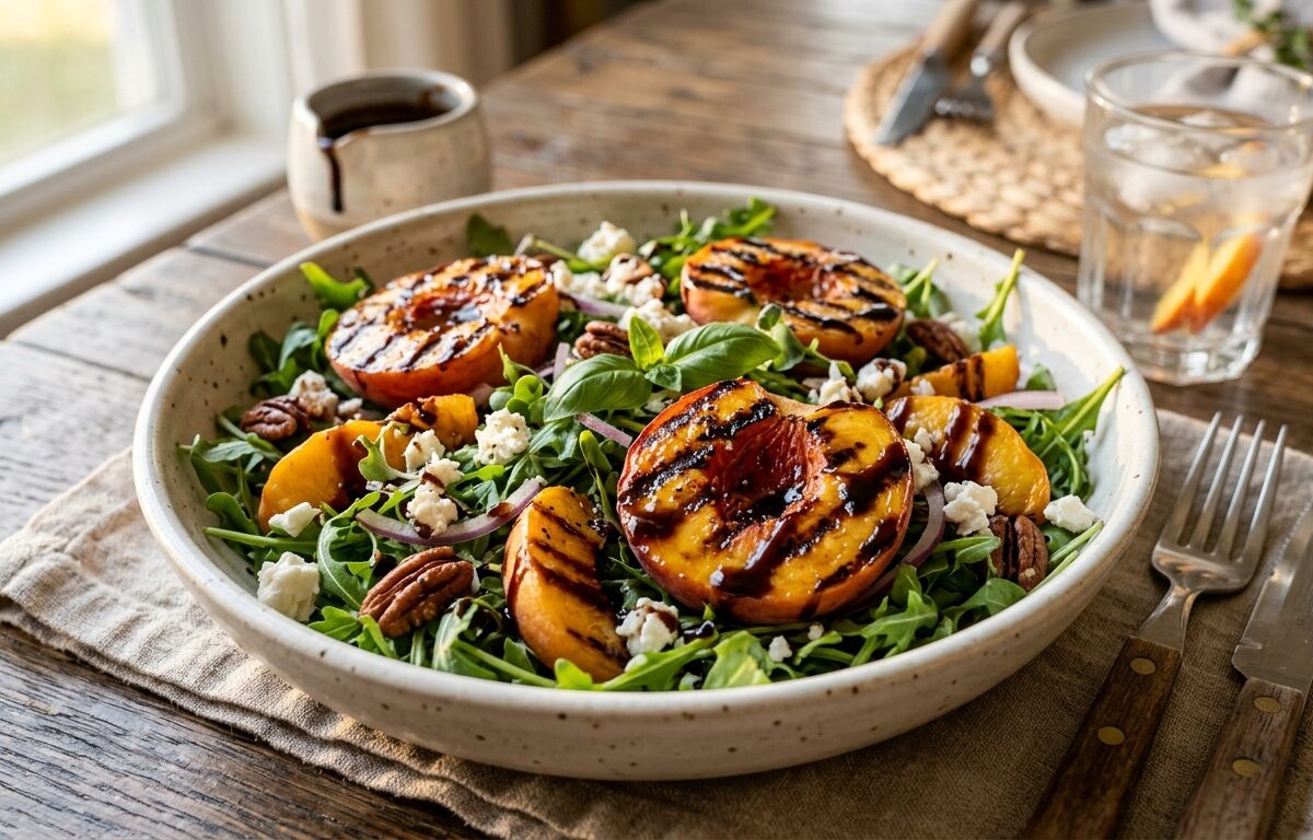 Grilled Peach and Arugula Salad with Balsamic Glaze - main hero image