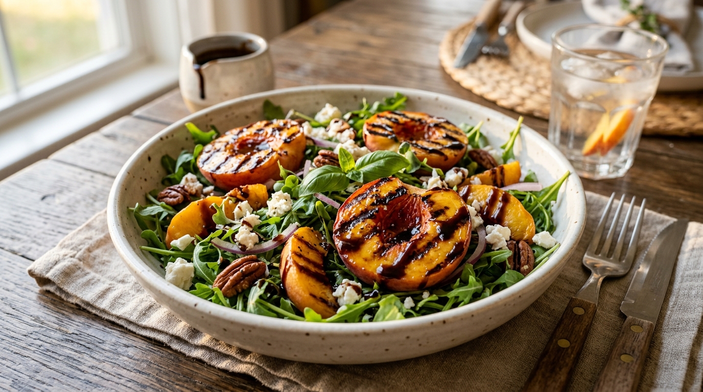 Grilled Peach and Arugula Salad with Balsamic Glaze - main hero image