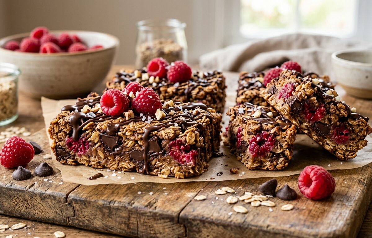 Raspberry and Dark Chocolate Oat Bars - main hero image