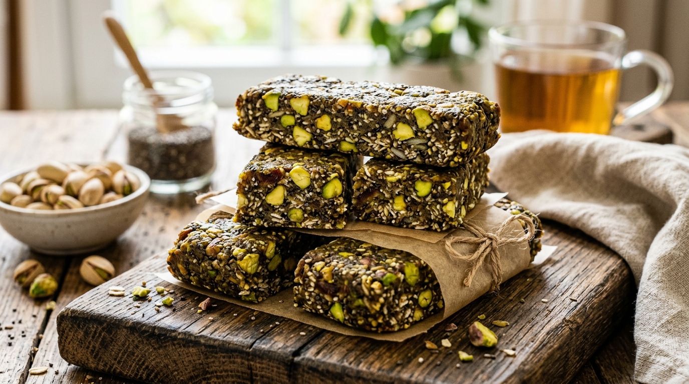 Pistachio and Chia Seed Energy Bars - main hero image