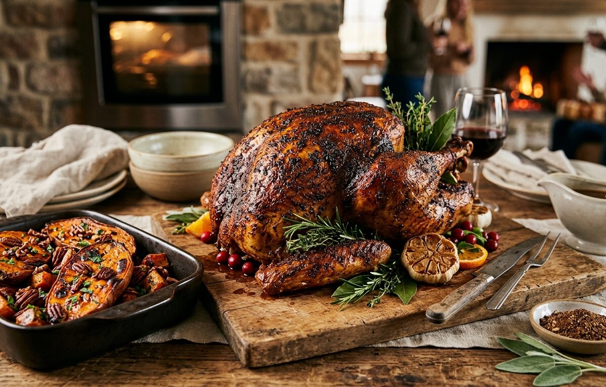Espresso-Rubbed Turkey with Roasted Sweet Potatoes - main hero image
