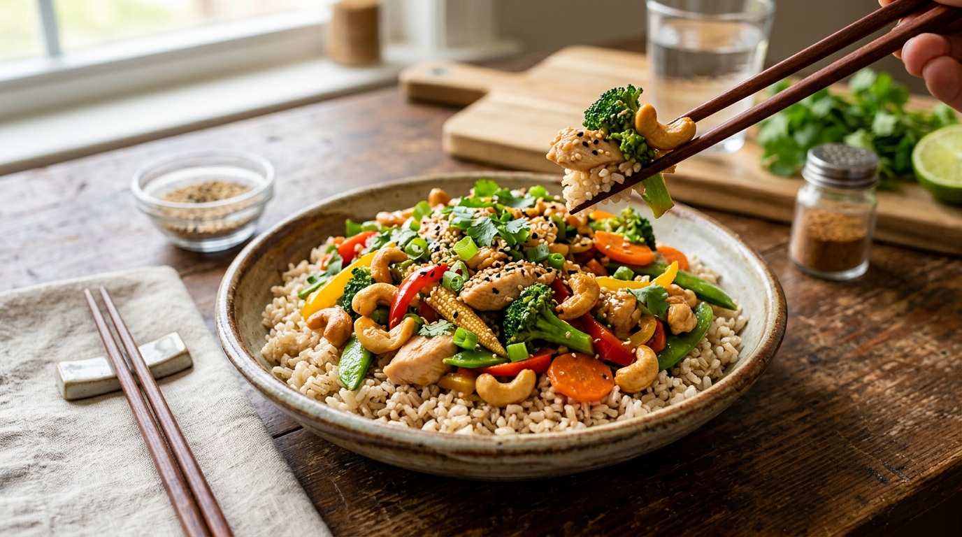 Cashew and Sesame Stir-Fry with Brown Rice - main hero image