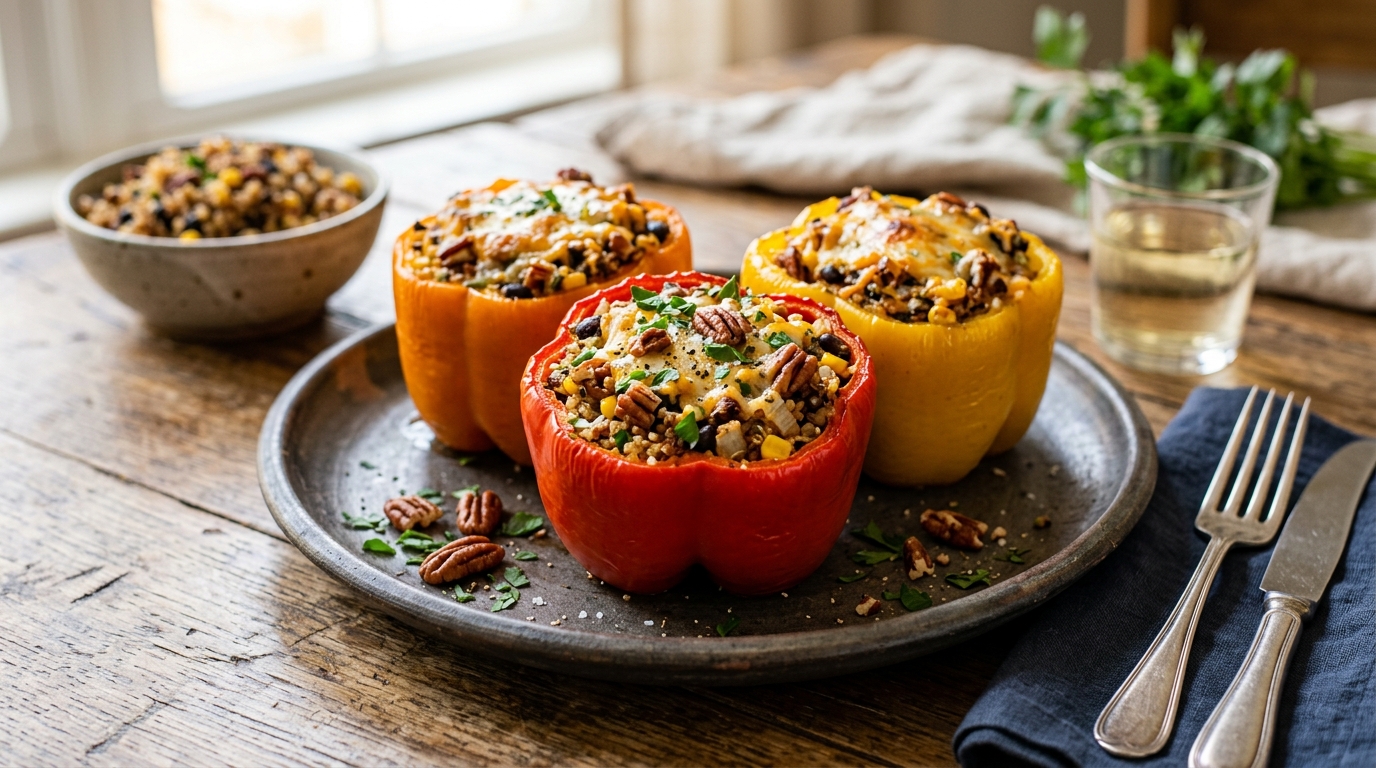 Pecan and Quinoa Stuffed Bell Peppers - main hero image