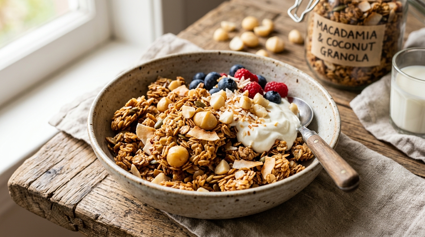 Macadamia and Coconut Granola Clusters - main hero image