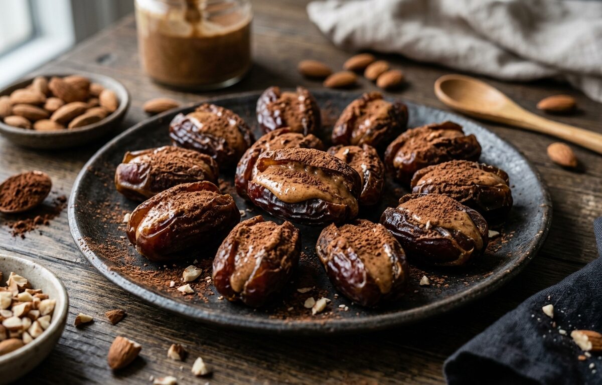 Almond Butter Stuffed Dates with Cocoa Dust - main hero image