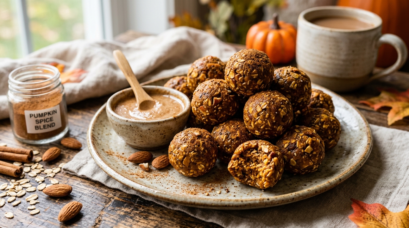 Pumpkin Spice Energy Bites with Almond Butter - main hero image