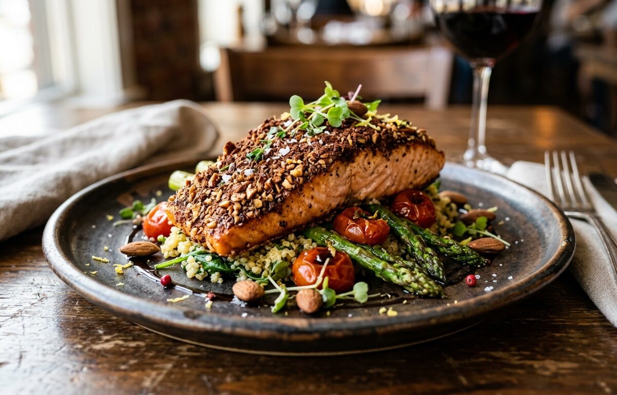 Cocoa-Dusted Almond Crusted Salmon - main hero image