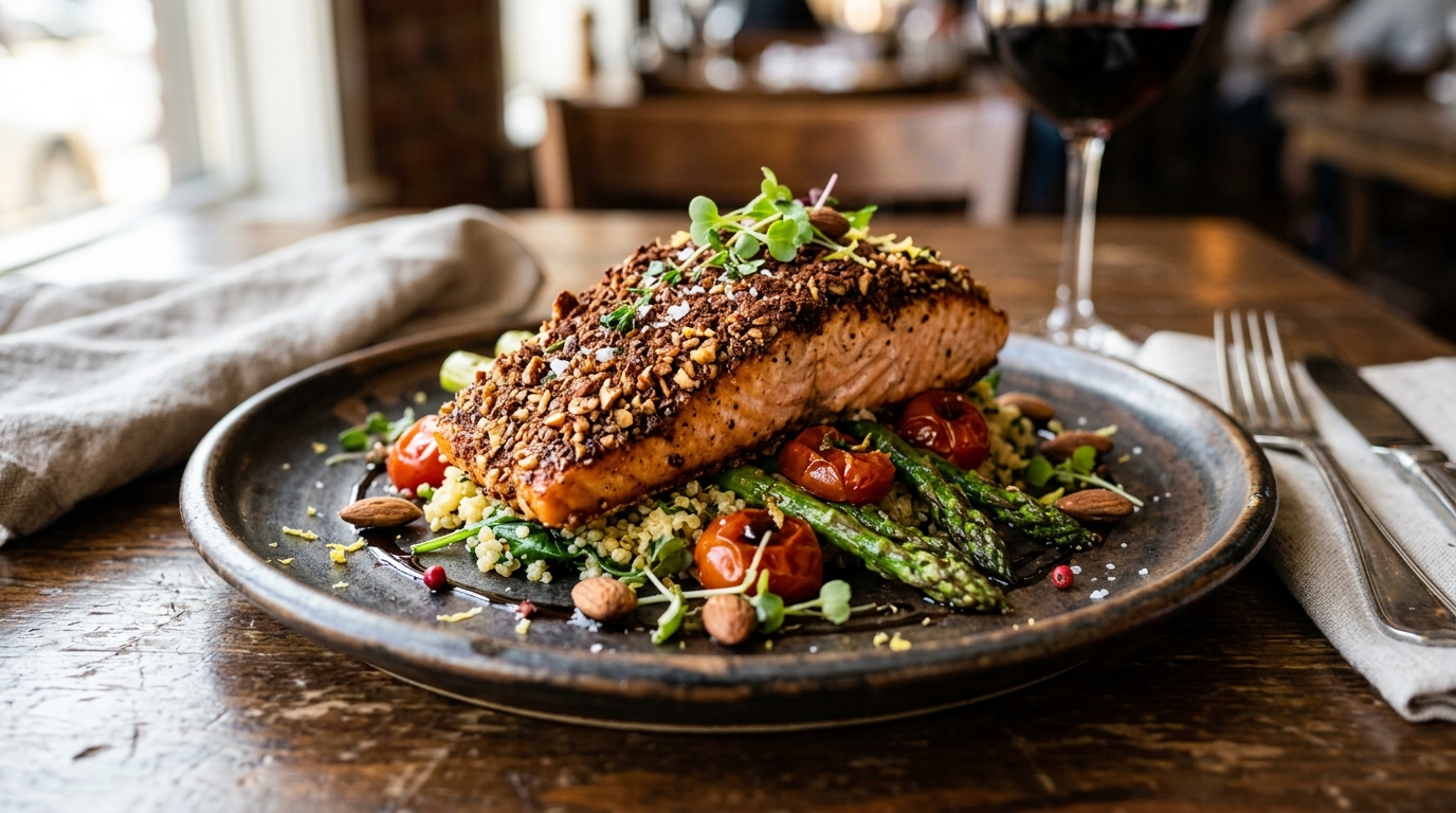 Cocoa-Dusted Almond Crusted Salmon - main hero image