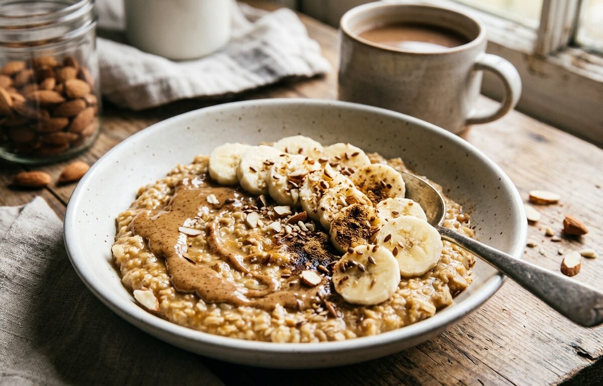 Malted Oatmeal with Almond Butter and Banana - main hero image